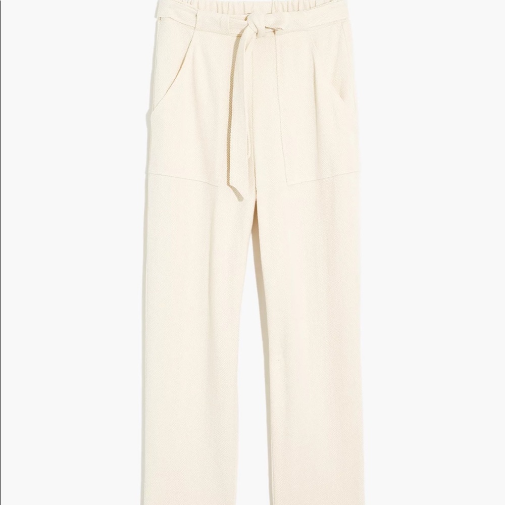 Brushed Herringbone Jacquard Tie-Waist Tapered Pants
